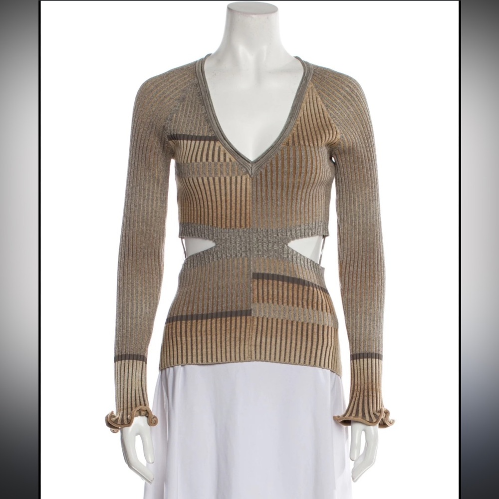 Jonathan Simkhai Ribbed Knit Sweater in Tan and Gray